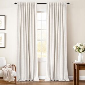 NEW 2 Panel 100% Blackout Linen Curtains Thermal Insulated Beige 50” W x 96” L